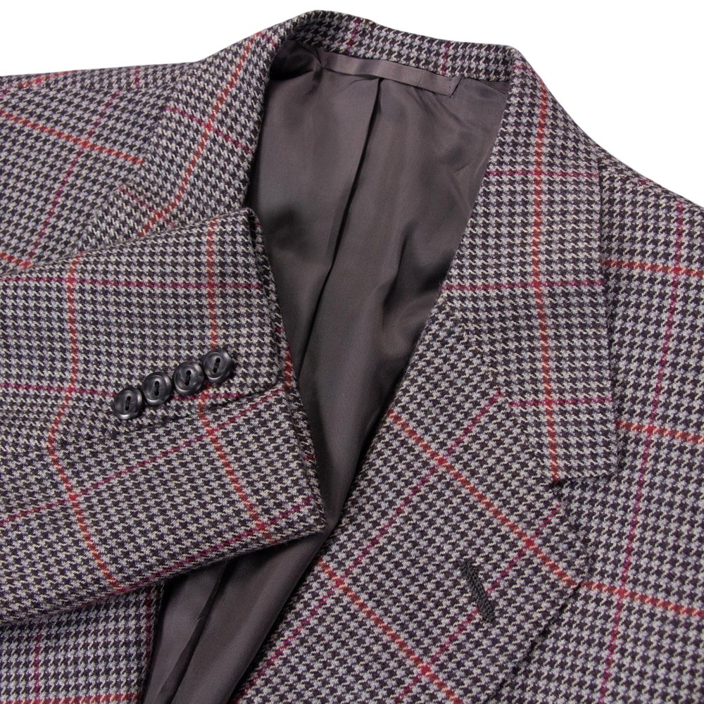 Oxxford Clothes Manhattan Mens 46T Wool Cashmere Houndstooth Plaid Blazer Jacket